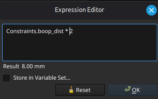FreeCAD sketcher workbench expression editor dialog